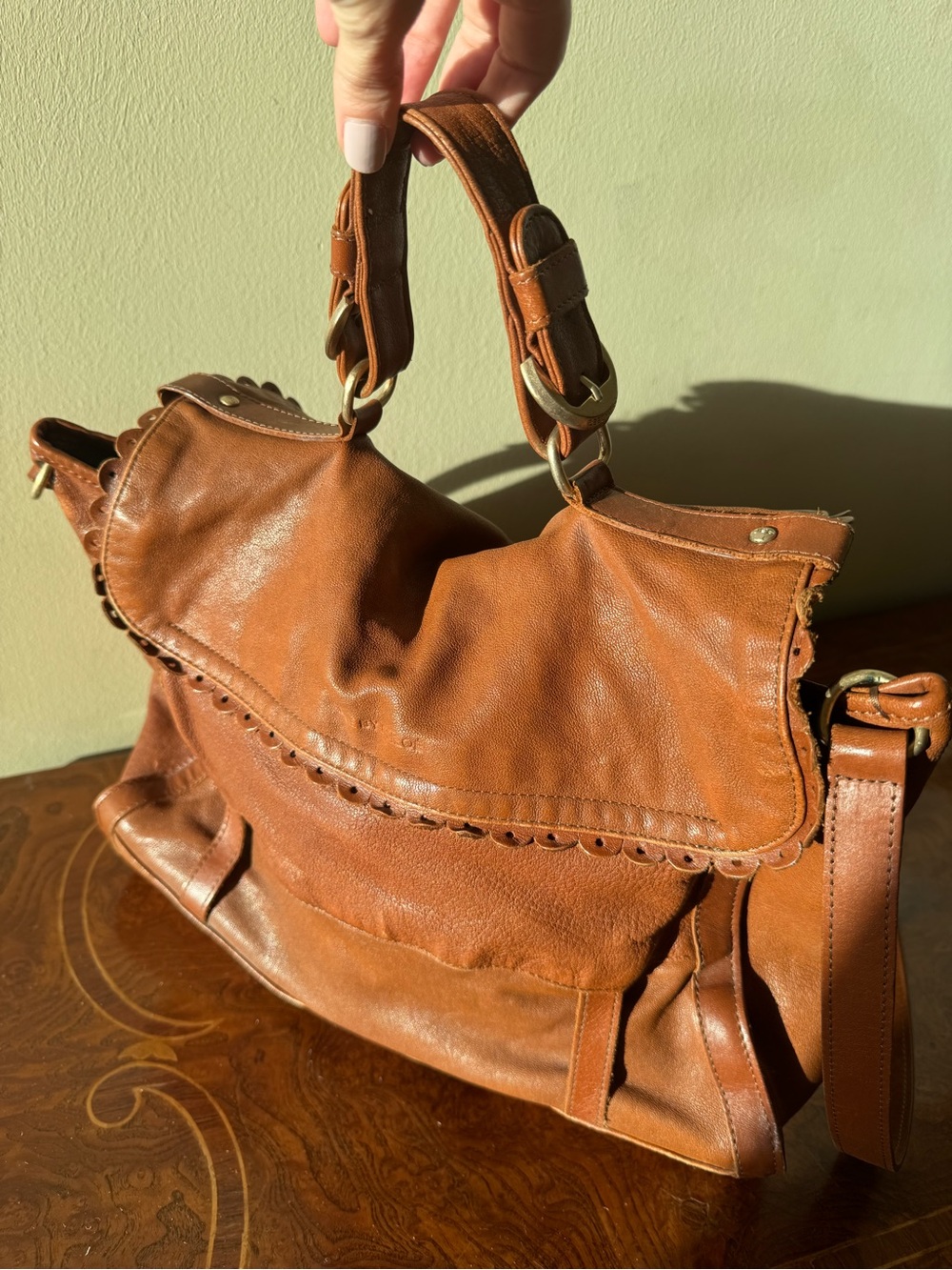 See by Chloe Cognac Leather Scalloped Satchel Handbag - Picture 2 of 7
